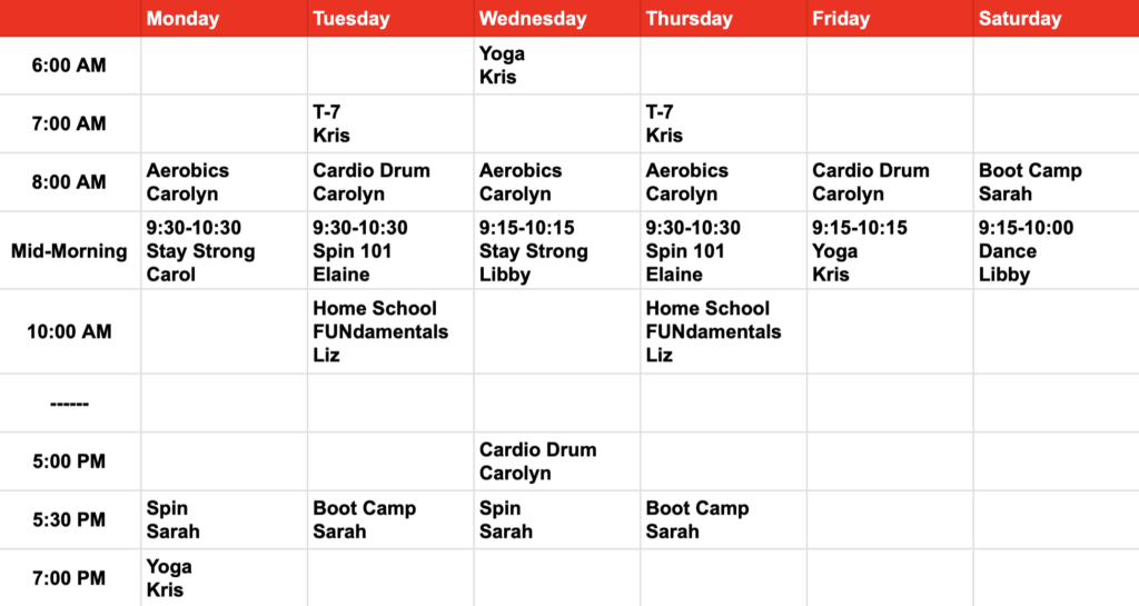 Class Schedule, updated 2026-08-31